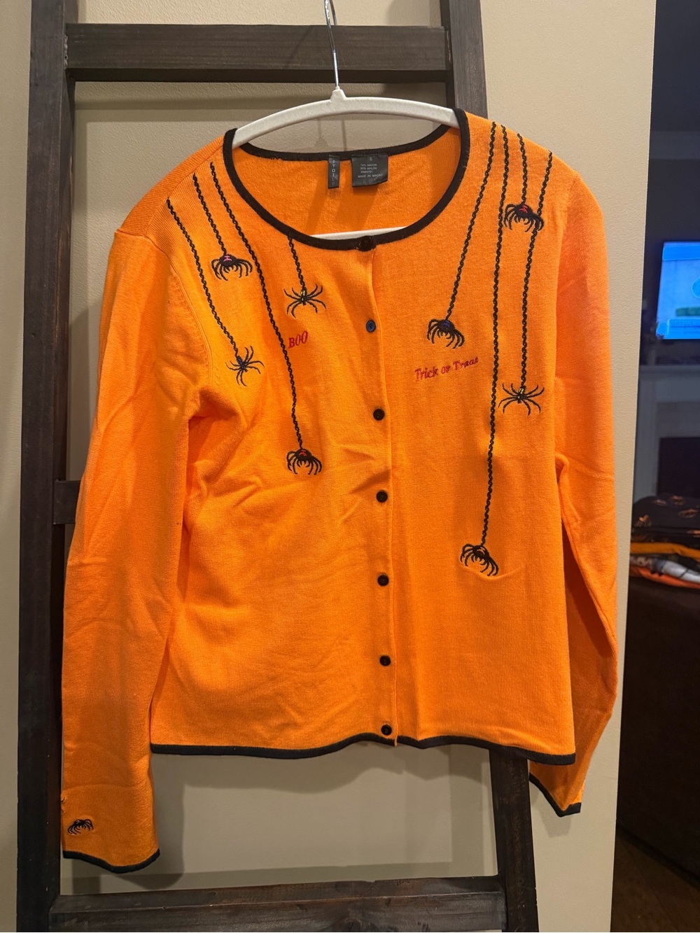 Orange Halloween Spider Button-Front Cardigan